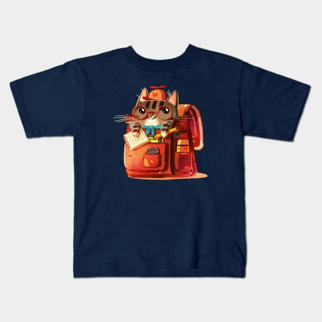 Cat Backpack Kids T-Shirt by Extra Ordinary Comics